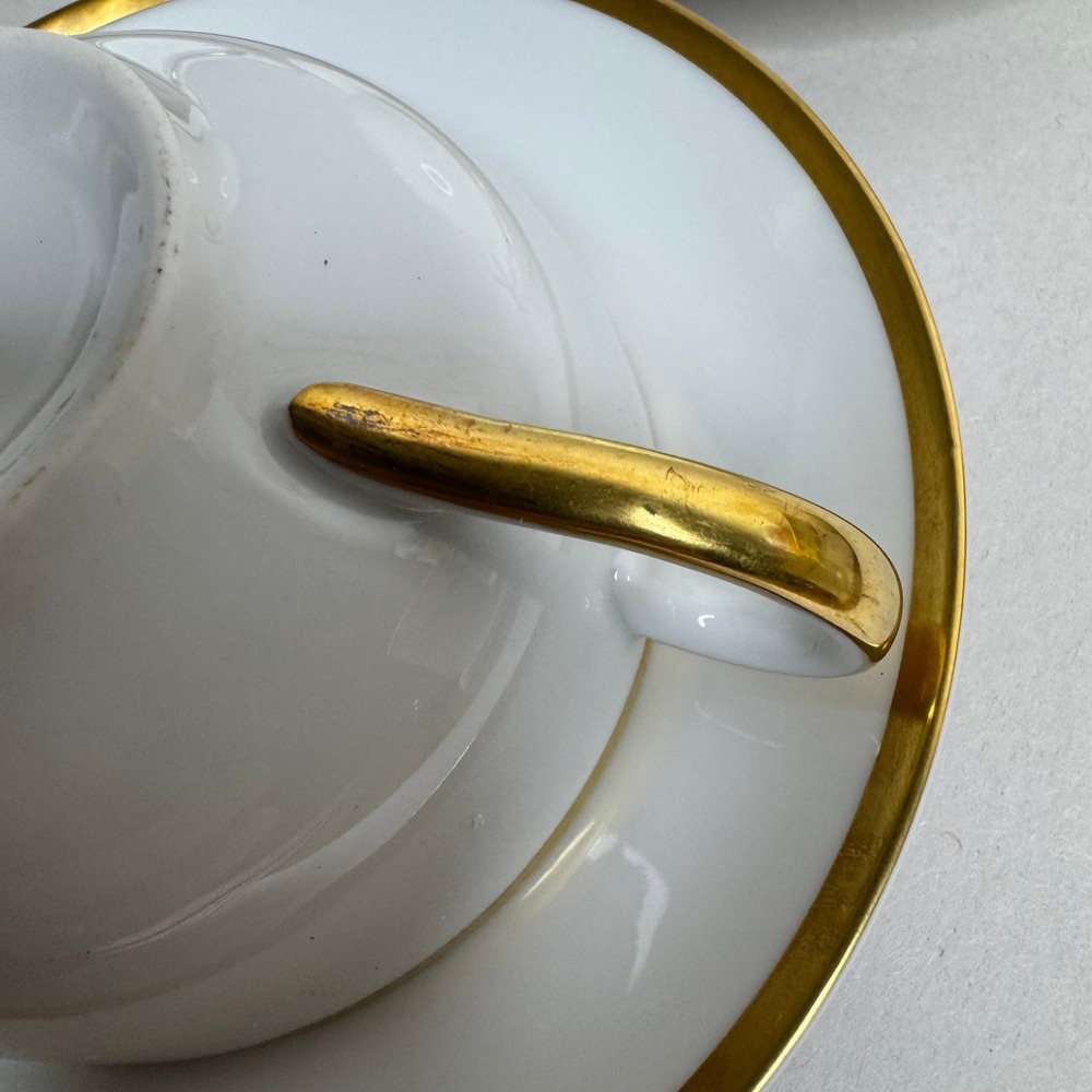 Eamag Bavaria The Empire Tea Cup Saucer Set 4 White Gold Gilt Trim Vintage - Picture 11 of 15
